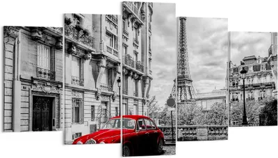 Produktbild von Bild auf Leinwand - Leinwandbild - Auto Eiffle Straße Gebäude - 160x85cm - Wand Bild - Wanddeko - Leinwanddruck - Bilder - Kunstdruck - Wanddekoration - Leinwand bilder - Wandkunst - EA160x85-3214