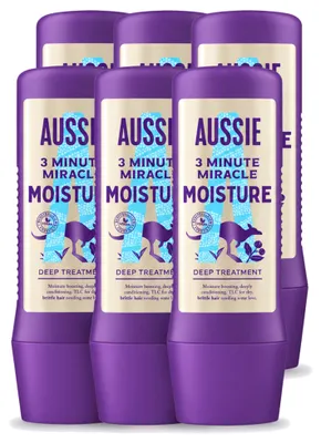 Image de 6 masques capillaires Aussie "3 Minute Miracle Moisture" - 225 ml - Pack économique - 6 pièces
