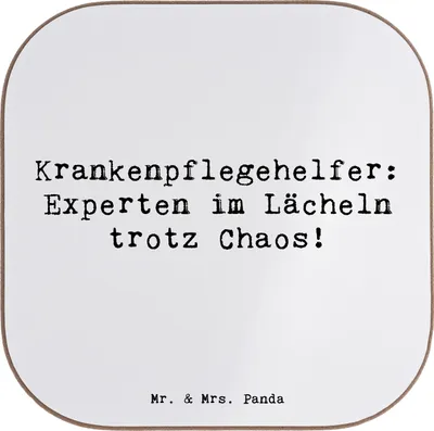 Produktbild von Mr. & Mrs. Panda Getränkeuntersetzer Spruch Krankenpflegehelfer Lächeln - Weiß - Geschenk, Beruf, Gesundheitswesen, Pflegehelden, Berufsgestaltung, Untersetzer Glas