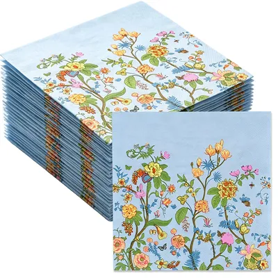 Servietten-Set, 40 Stück, Blumenmuster, Papier, 33x33 cm