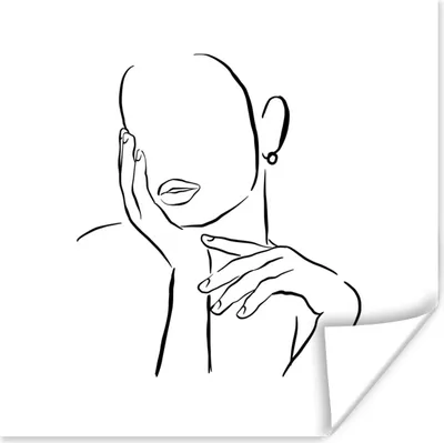 Produktbild von MuchoWow® Poster Abstrakte Strichzeichnung einer Frau mit dem Kopf in der Hand Quadrat 100x100 cm - Babyzimmer
