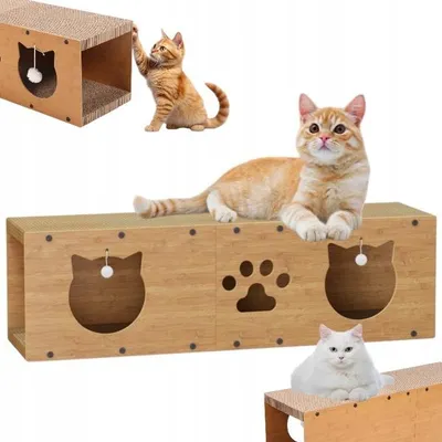 Produktbild von ECARLA Katzenkratzbaum mit Spielzeug, Katzenhaus 100x29x30cm CAT20