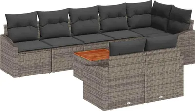 Immagine prodotto di Set da giardino composto da 9 pezzi, colore grigio, in rattan sintetico