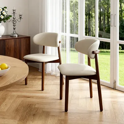 Produktbild von MODFU 2er Set Esszimmerstühle, Moderne Polsterstühle mit Eichenholzbeinen in Walnuss Design, Küchenstühle mit Rückenlehne und Stoffbezug, Holzstuhl für Esszimmer Küche Homeoffice