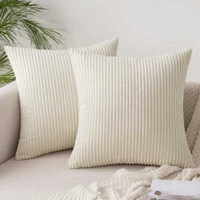 Produktbild von Set of 2 Corduroy Cushion Covers, Beige, 40 x 40 cm, Sofa Cushion Cover, Decorative Cushion Cover, Couch Cushion Cover, Soft, for Sofas, Bedroom, Living Room, Balcony