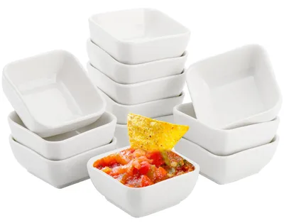 12er Set Keramik-Dip-Schalen, 90 ml, Weiß, für Saucen