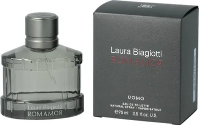Obrázek produktu pro Laura Biagiotti RomamoR Uomo, Pánské, 75 ml, Nedoplnitelná lahvička, Černý pepř, Kardamom, Muškátový oříšek, Levandule, Santalové dřevo, Jantar, Pižmo, Tonkové boby, Vetiver