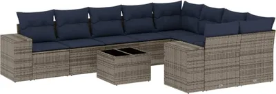 Produktbild von vidaXL 10-teiliges Gartensofa-Set mit Kissen, grau, Polyrattan