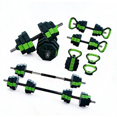 Productafbeelding van Verstelbare halterset - 4-in-1 trainingsapparaat - 20 kg - Dumbbells, kettlebell, halterstang en push-up stand - Voor thuisgebruik
