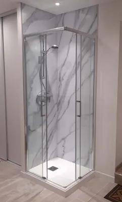 Image de Cabine de douche 75 x 70 cm ouverture en angle avec entrée confortable hauteur 200 cm en verre trempé - FRASCIO