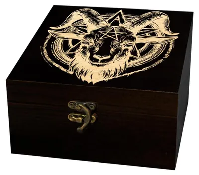 Holz-Souvenirbox mit Ziegenkopf-Motiv, 12x12x6 cm, 1 Stück