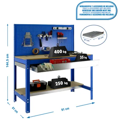 Image de Etabli Simonwork Bt2 Box 900 Bleu/bois Bleu/bois 1445x910x610 - Simonrack