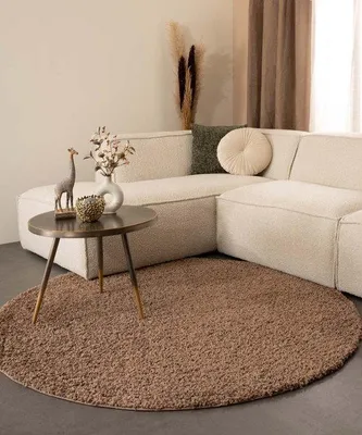 Imagen del producto de Alfombra redonda de pelo alto Unyqoos® Shaggy, diseño moderno, color moka, 300 cm. Con borde festoneado y suave acolchado