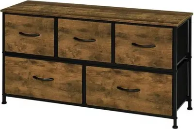 Immagine prodotto di Mobile TV con 5 cassetti - Mobile contenitore con piano in legno e struttura in metallo - Per il soggiorno, la camera da letto o il corridoio - Look vintage in legno - 100x54x30 cm - Stabile e salvaspazio