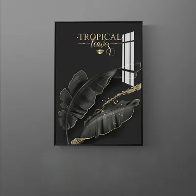 Produktbild von TPFLiving Kunstdruck LW-57 (OHNE RAHMEN) Poster - Leinwand - Wandbild - Hochauflösender Giclée-Druck, langlebig und hochwertig - Nordic Art - Goldene Blätter und Federn auf schwarzem Hintergrund -  - Größe: 40x50cm