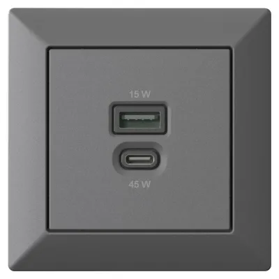 Produktbild von Unterputz USB-Ladestation, USB-C 45 Watt + USB-A 15 Watt Charger, anthrazit