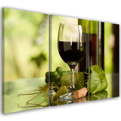 Produktbild von Triptychon auf leinwand lebensmittel und getränke - grün 60x40 cm Feeby grün wandbild bereit zum aufhängen