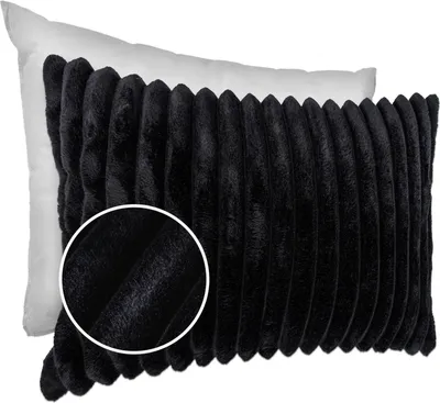 Produktbild von Dekokissen LILLI BIG CORD Velour mit Reißverschluss 30x50cm Einfarbig UNI Schwarzblau Sofakissen pflegeleicht