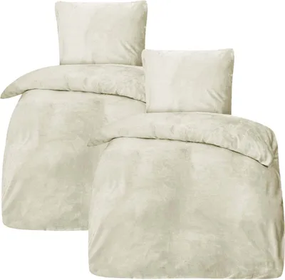 Produktbild von Bettwäsche Winter Plüsch Samt Touch Fleece Uni 155x220 80x80cm: 4tlg. / Beige