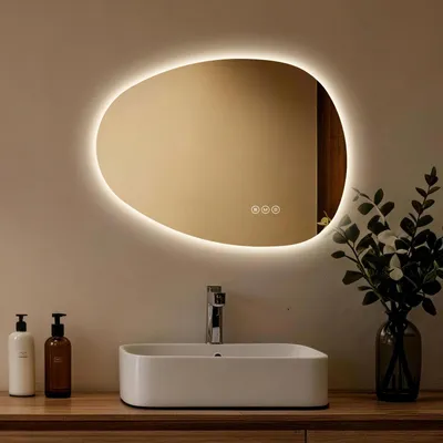Image de S'AFIELINA Miroir de salle de bain 60×45cm Miroir lumineux LED, 3 couleurs de lumière réglable, Interrupteur tactile, anti-buée et fonction mémoire