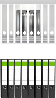 Produktbild von Wallario 8 Stück schmale Ordner inkl. Klebeetiketten mit Motive Fahrstuhl -  Set mit Rückenschildern / Ordnerrücken Stickern