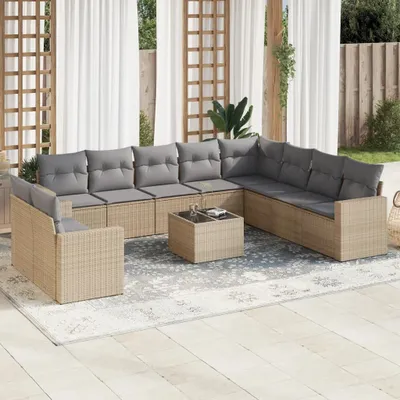 Produktbild von 11-tlg. Garten-Sofagarnitur mit Kissen Beige Poly Rattan, Gartenstühle 3251516