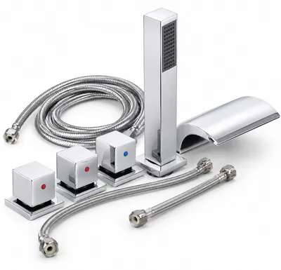 Produktbild von Wannenrandarmatur 5-Loch Set aus Messing mit Handbrause Chrom 2-m Schlauch