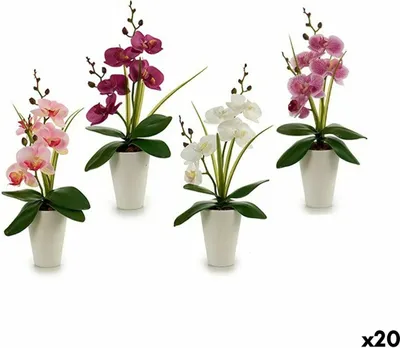 Image de Fleur décorative Orchidée plastique 14 x 35 x 8 cm (12 pièces)