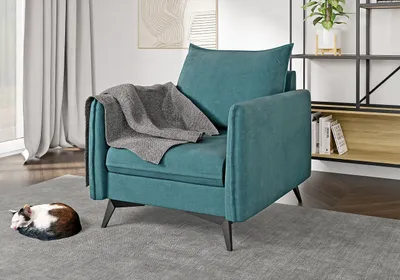 Produktbild von S-STYLE MÖBEL -  Helix - Moderner Sessel mit Schwarz Metall Füßen aus Türkis Luxusmikrofaser, B/T/H: 74 cm / 91 cm / 86 cm
