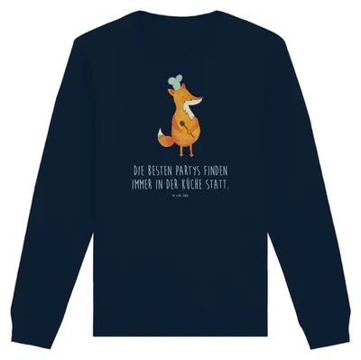 Produktbild von Mr. & Mrs. Panda Baumwoll Pullover Fuchs Koch Größe L - French Navy - Geschenk, Witzig, Hungrig, Chefkoch, Bäcker, Rundhals, Geburtstag, Sweatshirt, Sweater, Pulli