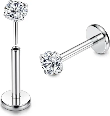 Zdjęcie produktu dla Tytanowy labret do przekłuwania warg CZ opal zestaw 2 - G23 grubość pręta 16G 6mm