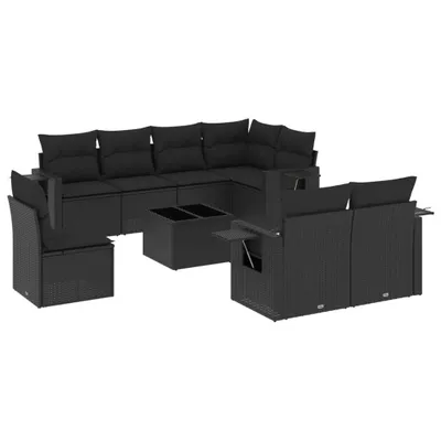 Produktbild von vidaXL 9-tlg. Garten-Sofagarnitur mit Kissen Schwarz Poly Rattan