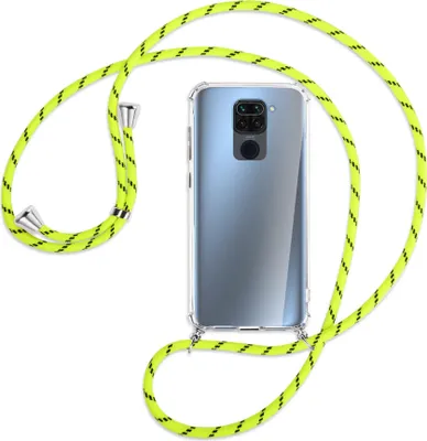 Produktbild von Handykette Backcover-Schutzhülle mit Band (Metall silberfarben) für Xiaomi Redmi Note 9 / 10X 4G - neongelb