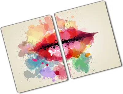 Produktbild von Tulup Glas Herdabdeckplatte - 2x40x52 cm - Glaskeramikkochfeld-Abdeckung Spritzschutz Glasabdeckplatte Kochplattenabdeckung und Schneidebrett - Zweiteilig - Kunst: modern & klassisch - Bunte Lippen - Rot