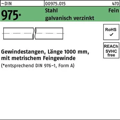 Produktbild von Gewindestange DIN 975 M 14 x 1,5 x 1000mm Stahl galvanisch verzinkt