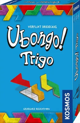 The image shows the front of a board game box for Ubongo! Trigo.