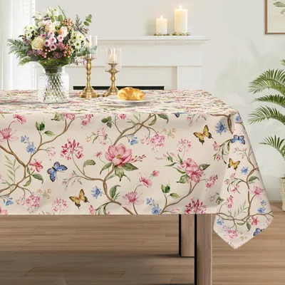Produktbild von Tischdecke Frühling Sommer Blumen Blätter Garten 152x213cm Rosa