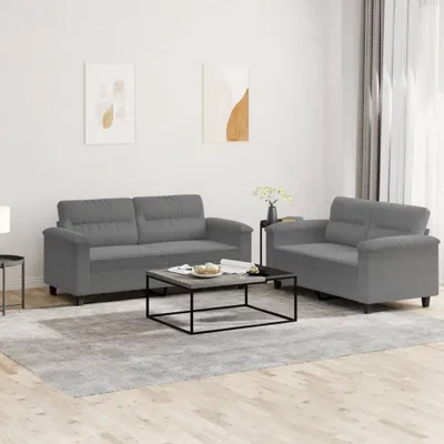 Produktbild von Cloris DesignMöbel 2-tlg. Sofagarnitur mit Kissen Dunkelgrau Mikrofasergewebe , Schlafsofas 2024 Neu