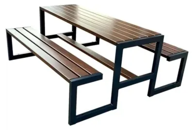 Produktbild von Biergartenmöbel Set modern aus Erlenholz - Biergartengarnitur für 8 Personen mit Tisch & 2 Bänken - Gastronomie Gartenmöbel - Walnuss