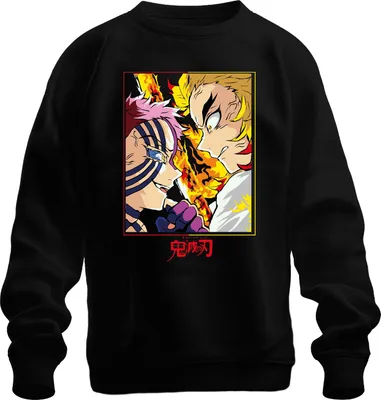 Produktbild von 鬼滅の刃 Rengoku Akaza Flammenkampf Anime Geschenk Fan Uni Sweatshirt Pullover, Schwarz, M