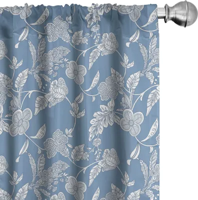 Immagine prodotto di ABAKUHAUS Tende blu e bianche, tende, illustrazioni artistiche con motivi floreali in stile vintage, 2 pezzi 75 x 245 cm, blu e bianco