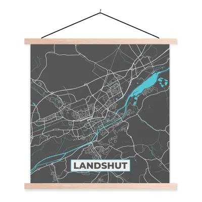 Produktbild von MuchoWow® Textilposter Karte - Stadtplan - Landshut - Deutschland - Blau 120x120 cm mit holzfarbenen Rahmen - Textil-Poster