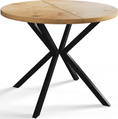 Produktbild von Okrúhly jedálenský stôl LOFT LITE, rozkladací priemer stola: 90 cm/170 cm, farba stola v obývacej izbe: svetlohnedá, s kovovými nohami v čiernej farbe