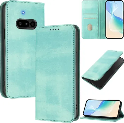 Image de Etui pour Nothing Phone (3a), étui en cuir vintage avec protection RFID, fentes pour cartes, support Turquoise