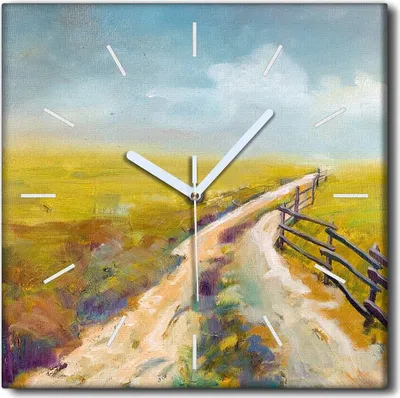 Produktbild von Coloray Uhr auf Leinwand 30x30 cm Wand Uhr Dekoration Wohnzimmer Segeltuch weiße Zeiger -Wiese Landschaftsstraße