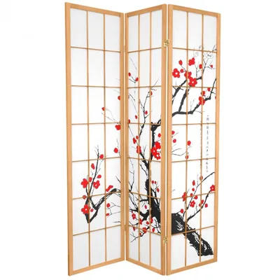Obrázok produktu pre Fine Asianliving Japonský paraván, priestorový delič, Shoji Fine Asianliving Japonský paraván, priestorový delič, priečka B135xV180cm, 3 panely, prírodná farba – kvet čerešne, priestorový delič, španielska stena, ochranná priečka, priečka  -