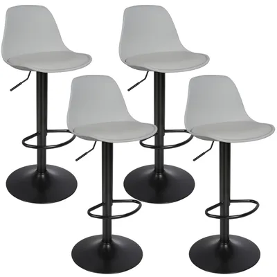 Produktbild von 4er-Set Barhocker Barstuhl höhenverstellbar Bistrohocker drehbar mit Rückenlehne und Fußstütze Hellgrau