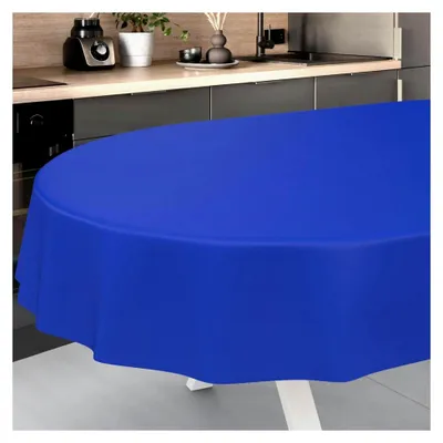 Produktbild von Wachstuch-Tischdecke abwaschbar für Garten und Indoor oval 240x140cm in Blau