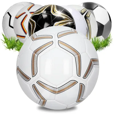 Obrázok produktu pre Futbalová lopta „Strike“ – darček pre skutočných futbalových fanúšikov – futbalová lopta veľkosti 5, ideálna na streľbu gólov – športová lopta na tréning v hale aj vonku – perfektná futbalová lopta v bielo-zlatej farbe
