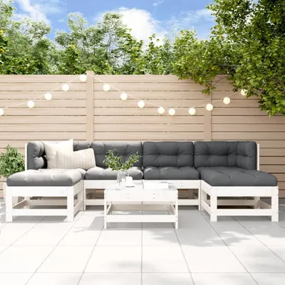 Produktbild von Möbel 7-tlg. Garten-Lounge-Set mit Kissen Weiß Massivholz - Terrassenmöbel 3185928
